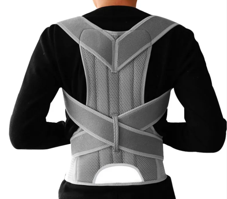 Gray Posture Support Belt on mannequin – adjustable breathable nylon back support
