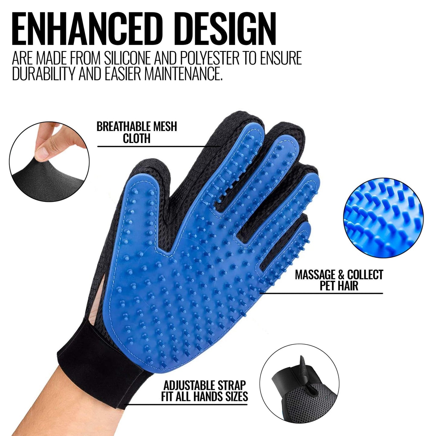 Pet Grooming Gloves – Deshedding Brush Mitt for Dogs, Cats & Horses
