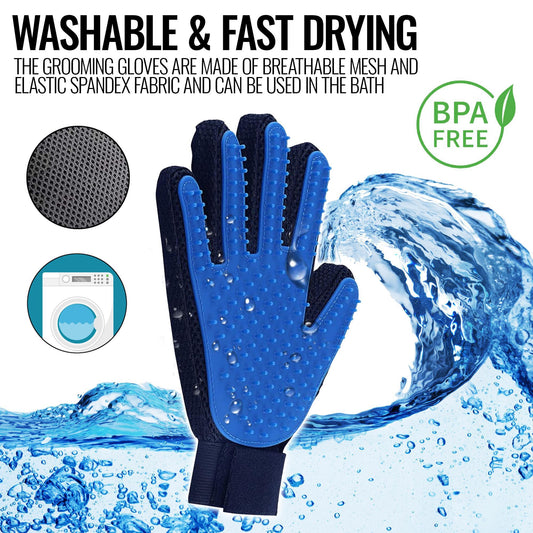 Pet Grooming Gloves – Deshedding Brush Mitt for Dogs, Cats & Horses