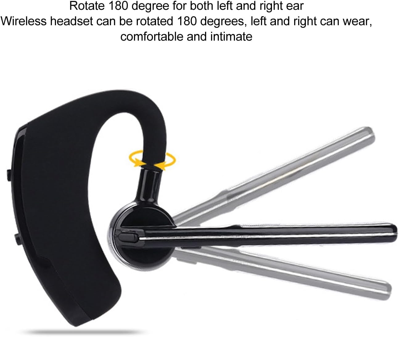 Bluetooth Earpiece side view with ear hook – ergonomic wireless headset design
